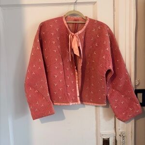 Women's Pink Quilted Tie-Front Jacket